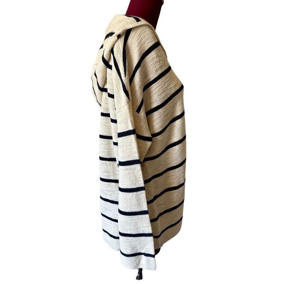 NEW J.Jill Hooded Top size M Cotton Blend Striped Cream Navy Black - Picture 7 of 8